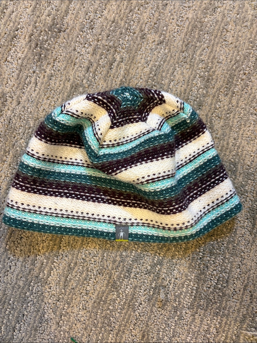 Smartwool Striped Teal, Purple & White Knit Beanie